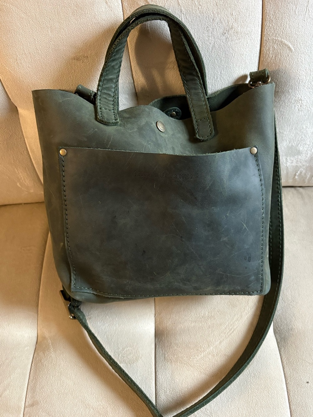 Portland Leather Goods Green Tote Bag with Front Pocket- purse- imperfect origin